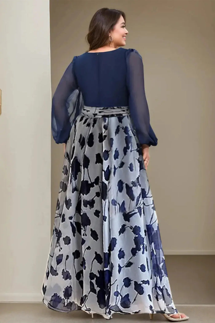 Women's floral print maxi dress with v-neck and balloon sleeves, elegant evening gown from LondonLaneStore.