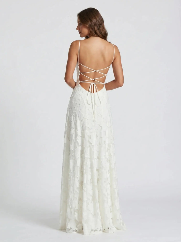 Women's floral textured A-line wedding dress by LondonLaneStore featuring a strapless, elegant maxi bridal gown with intricate floral detailing.