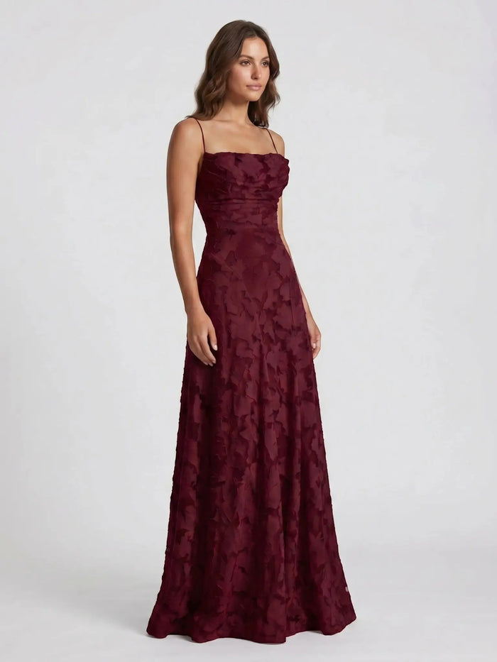 Women's floral textured A-line wedding dress with strapless design, elegant maxi bridal gown by LondonLaneStore.
