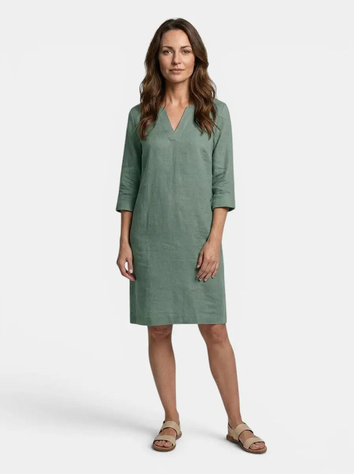 Elegant women's flowing summer dress with a V-neck and layered design, perfect for warm weather and stylish occasions.