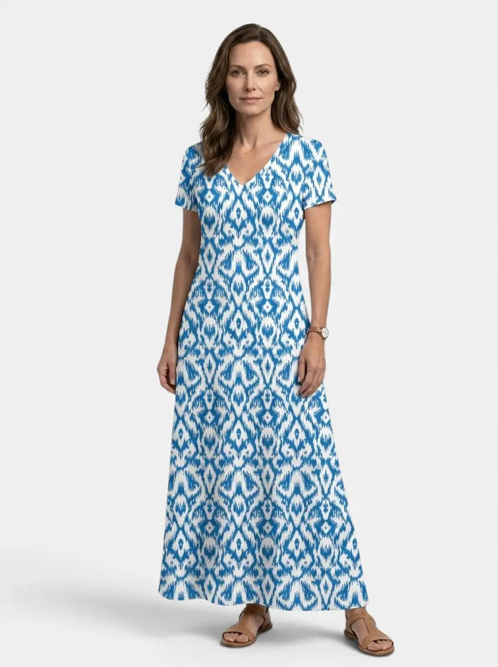 Women's flowing viscose maxi dress by LondonLaneStore, featuring a relaxed fit and elegant summer style, shown in a full-length view.