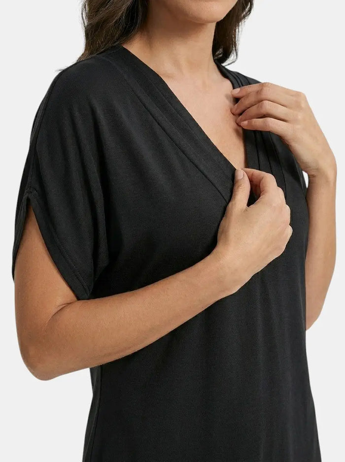 Women's flowy fabric maxi dress by LondonLaneStore, elegant summer dress with tummy-hiding design and lightweight material.