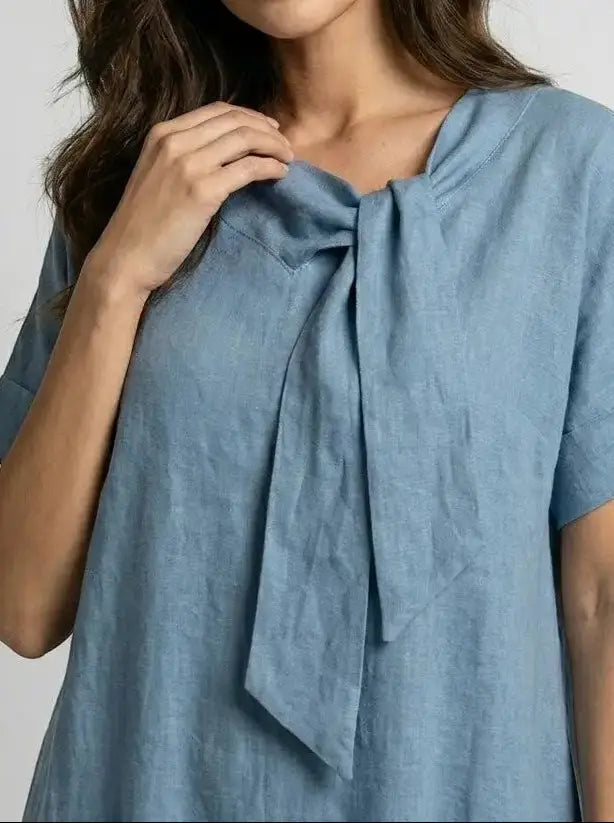 Women's flowy fabric summer dress with chic neck tie design and pockets, crafted by LondonLaneStore.