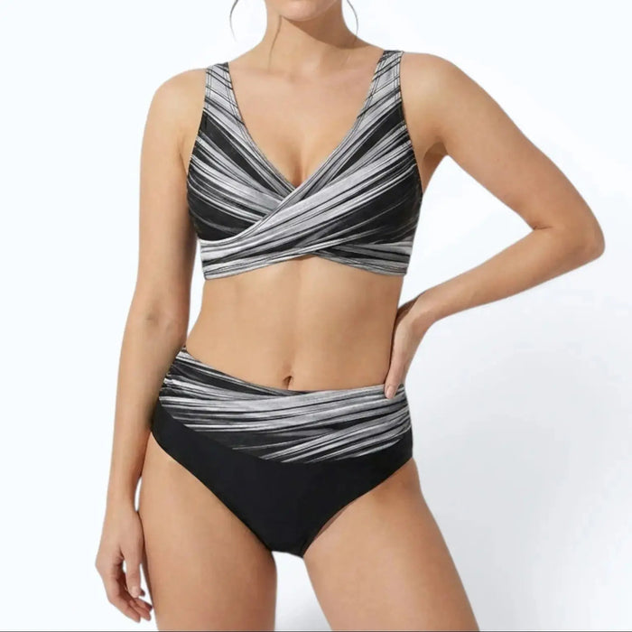 Women’s geometric high-waisted bikini set from LondonLaneStore, featuring supportive swimwear with a stylish summer design.
