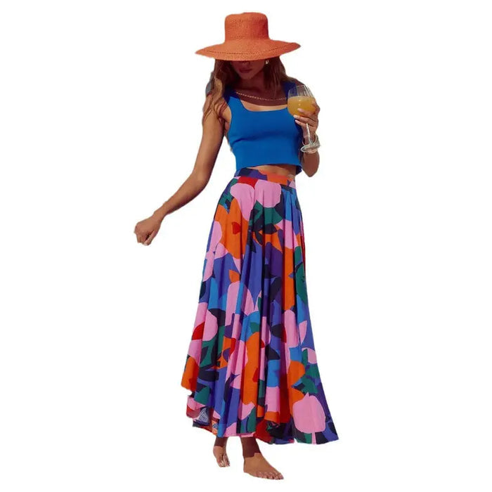 Women’s graphic print maxi skirt by LondonLaneStore with relaxed fit, ankle length, perfect for summer casual wear.