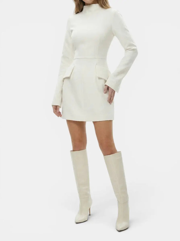 Women's high-quality fabric mini dress with long sleeves, elegant cocktail style, ideal for colder months, by LondonLaneStore.