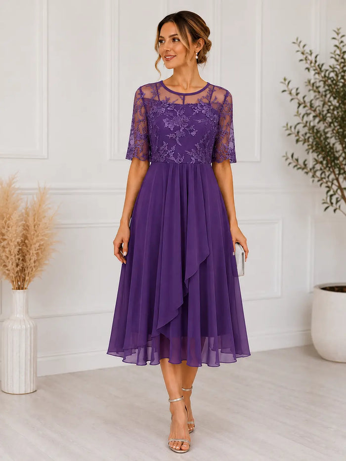 Elegant women's lace midi dress from LondonLaneStore featuring an A-line silhouette, perfect for special occasions and cocktail events.