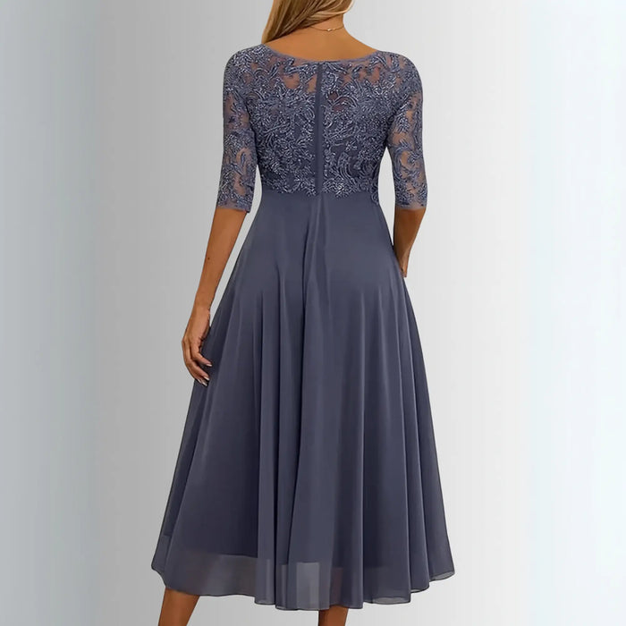 Elegant women's lace midi dress in a flattering A-line silhouette, perfect for special occasions and cocktail events.