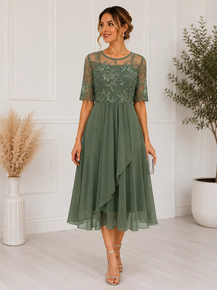 Elegant women's lace midi dress by LondonLaneStore, featuring an A-line silhouette perfect for special occasions.