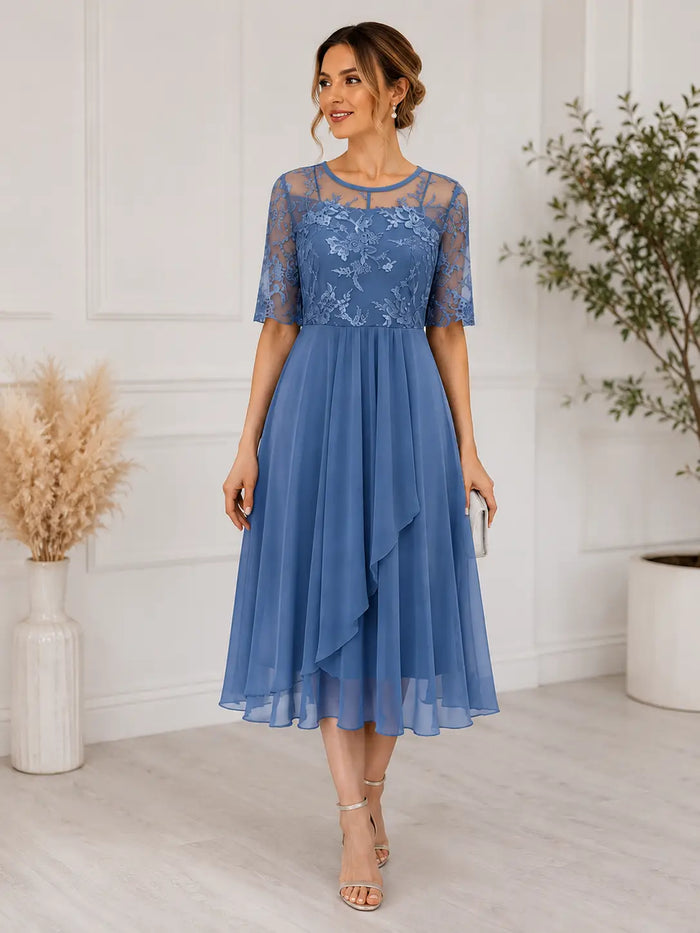 Elegant women's lace midi dress by LondonLaneStore featuring a flattering A-line silhouette, perfect for special occasions.