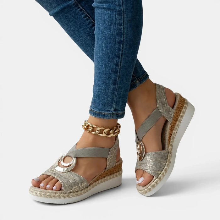 Women's leather platform sandals from LondonLaneStore with open-toe design and adjustable ankle strap, perfect for casual wear.