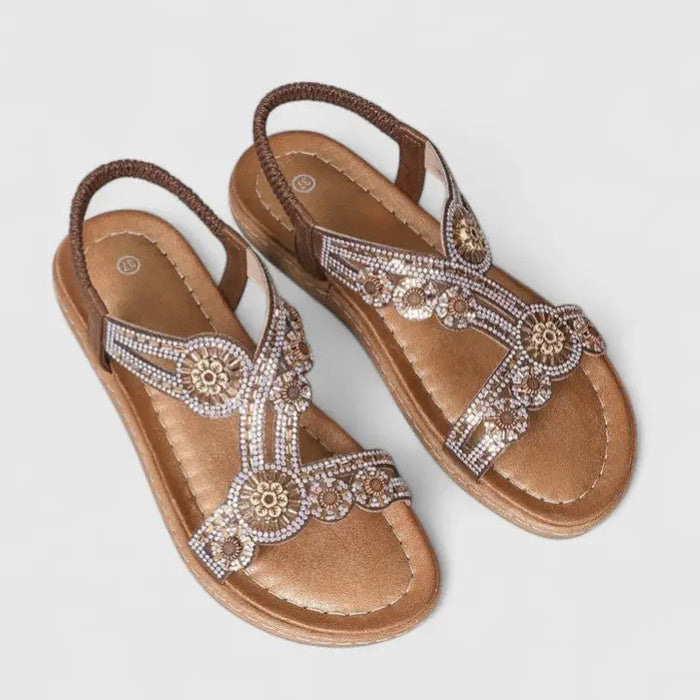 Women's orthopedic leather sandals with open toes, featuring comfortable summer footwear design by LondonLaneStore.