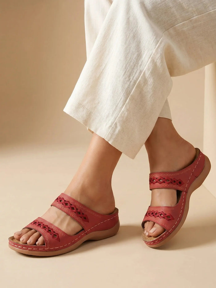 Women's leather sandals with supportive two straps, stylish summer footwear from LondonLaneStore.