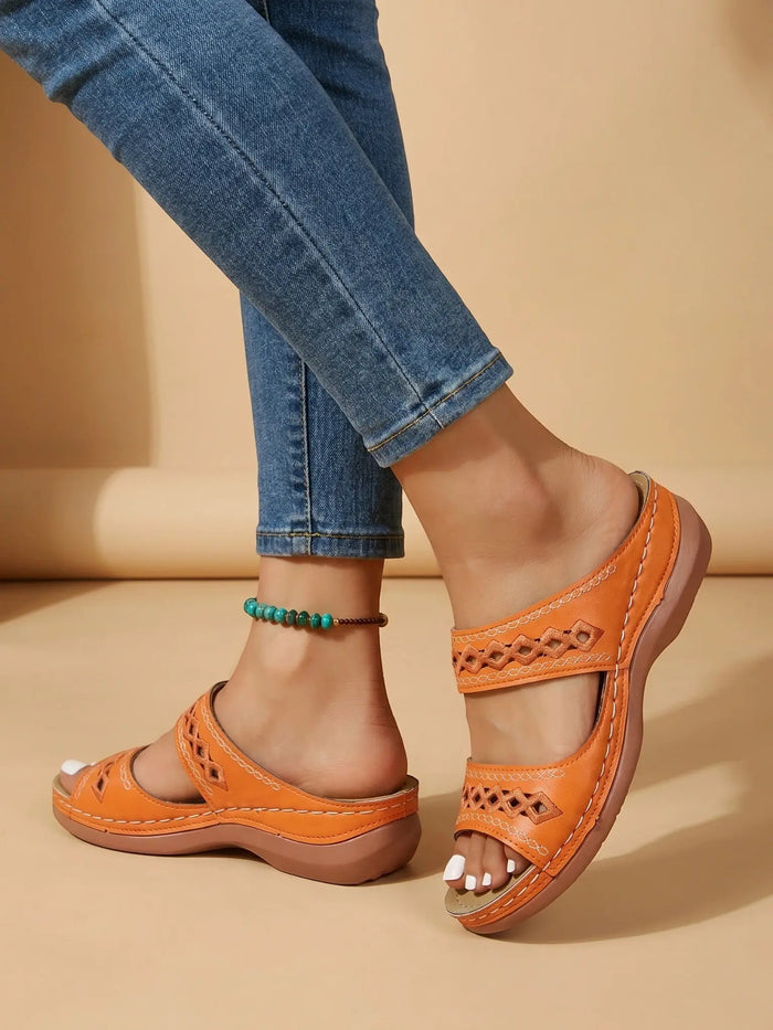 Women’s leather sandals with two supportive straps, ideal for summer footwear, by LondonLaneStore.