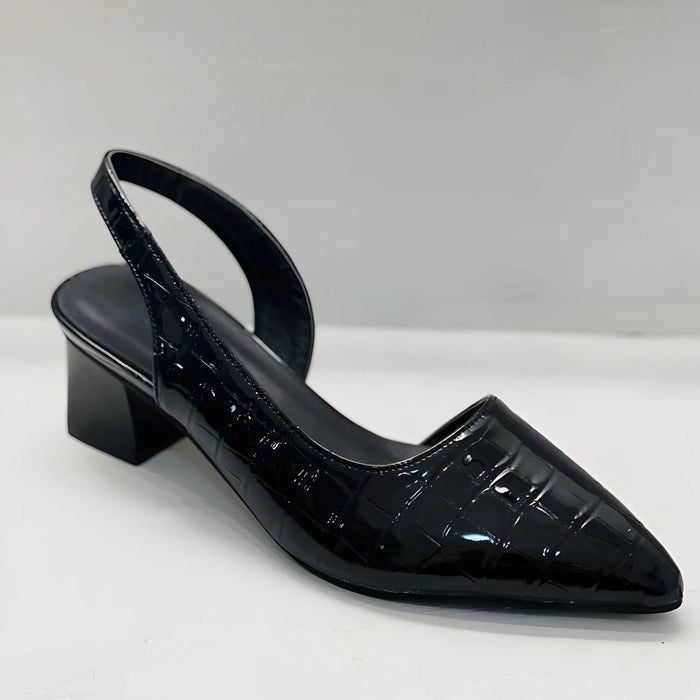 Women's leather slingback heels with pointed toe and block heel, stylish supportive shoes by LondonLaneStore.