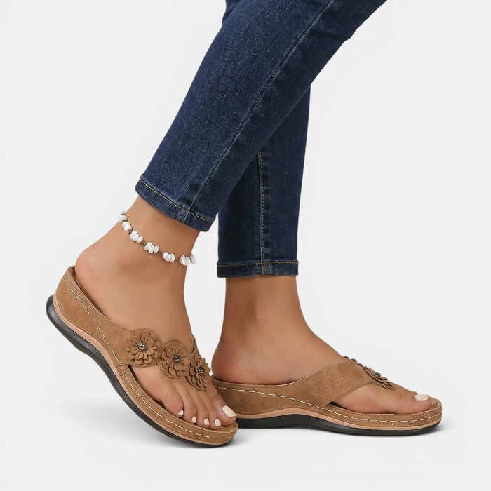 Women's Leather Wedge Sandals | Comfortable Floral Slip-On Summer Footwear LondonLaneStore