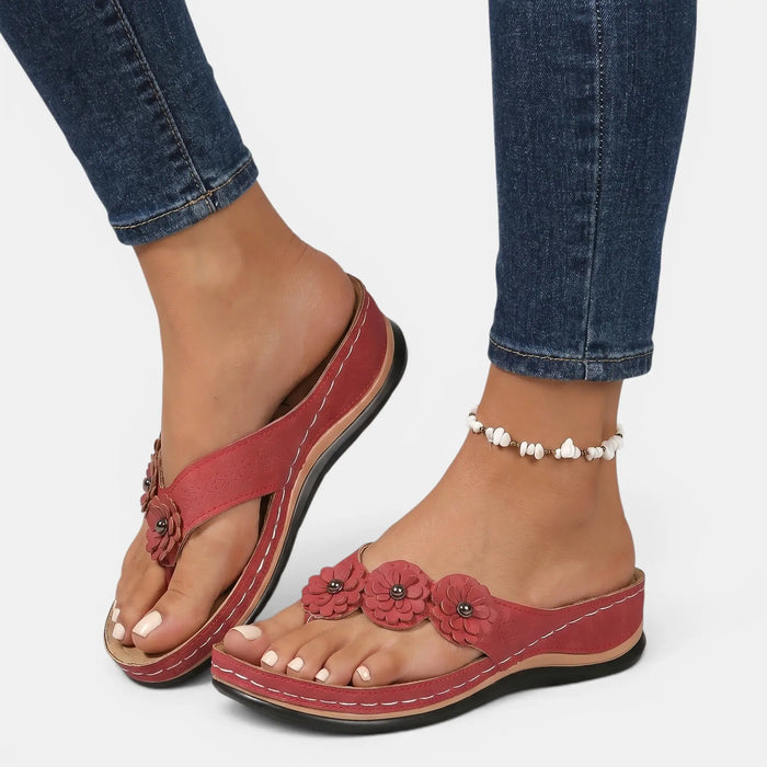 Women's Leather Wedge Sandals | Comfortable Floral Slip-On Summer Footwear LondonLaneStore