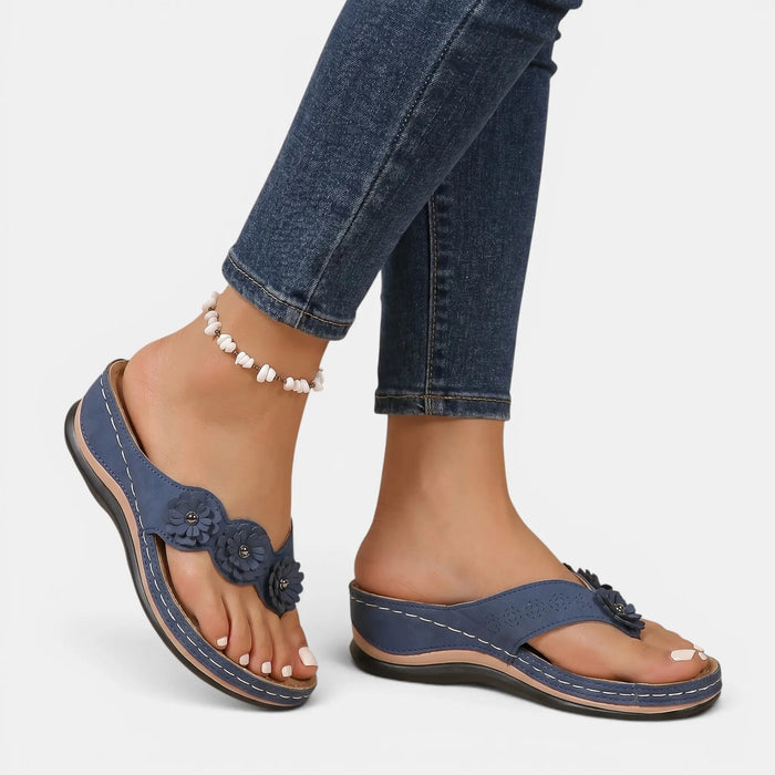 Women's Leather Wedge Sandals | Comfortable Floral Slip-On Summer Footwear LondonLaneStore