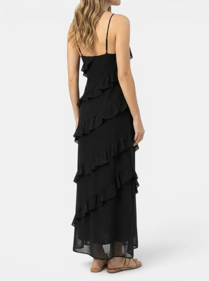 Women's light fabric maxi dress with halter neck and tiered ruffles, perfect for summer events, by LondonLaneStore.