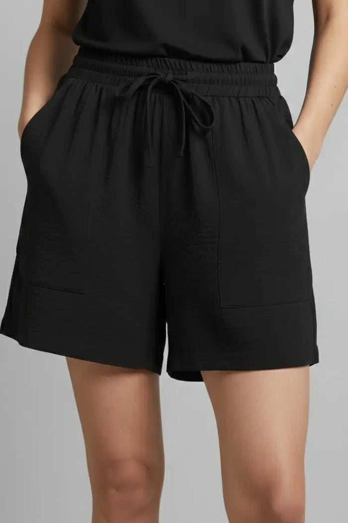 Women's lightweight casual drawstring shorts by LondonLaneStore, relaxed fit summer bottoms, shown in a neutral color and comfortable fit.