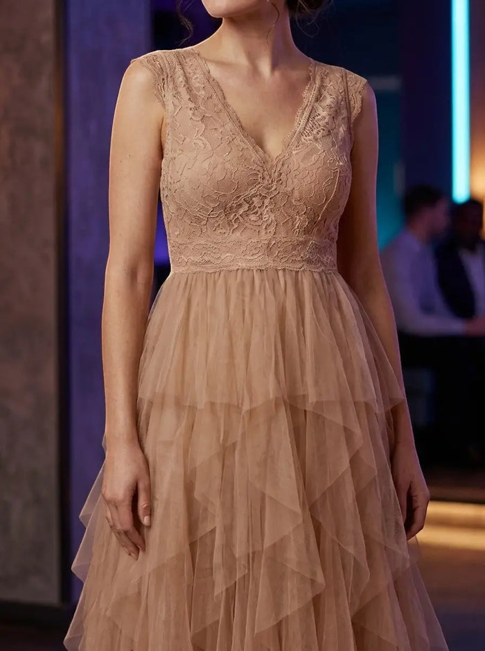 Women's lightweight chiffon mini cocktail dress with ruffled details, elegant and perfect for parties, by LondonLaneStore.
