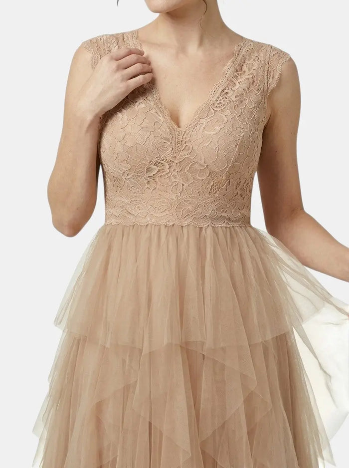 Women's lightweight chiffon mini cocktail dress with ruffled details, elegant design, perfect for parties and special occasions.