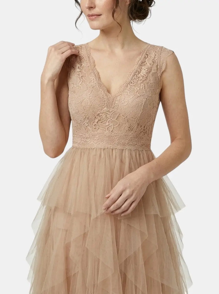 Women's lightweight chiffon mini cocktail dress with ruffled details, perfect for parties, by LondonLaneStore.