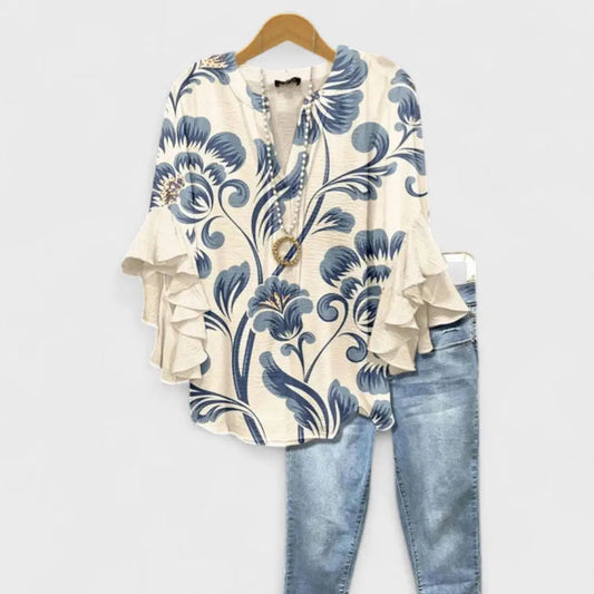 Women’s lightweight cotton blouse with long sleeves, airy summer top in a casual style, from LondonLaneStore.