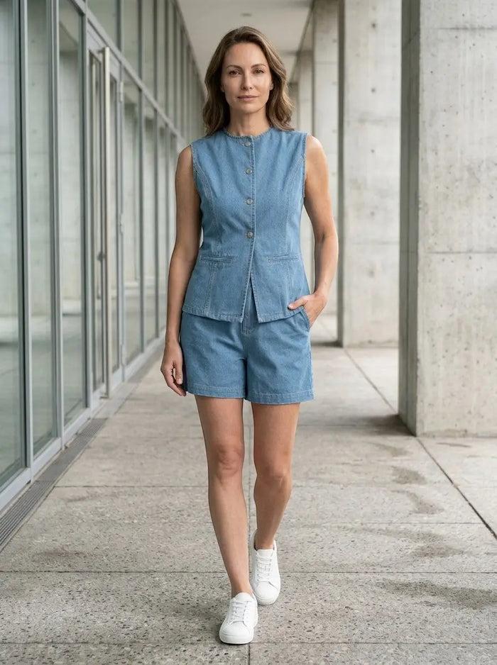 Women's lightweight cotton co-ord set by LondonLaneStore, relaxed fit summer outfit with a stylish top and matching shorts.