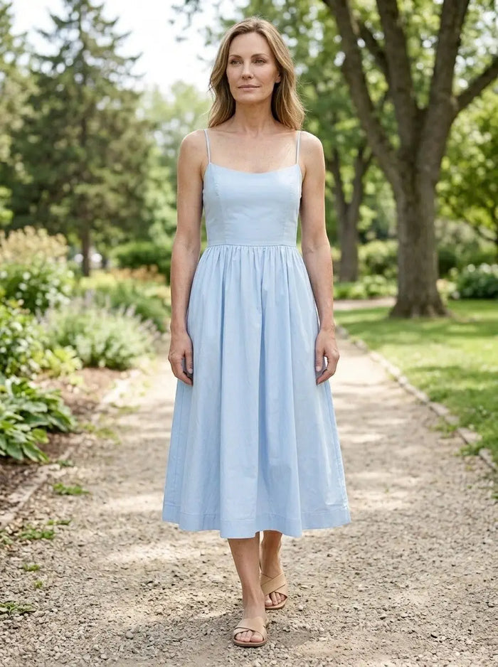 Women's lightweight cotton maxi dress by LondonLaneStore, sleeveless summer formal dress with elegant flowy design.