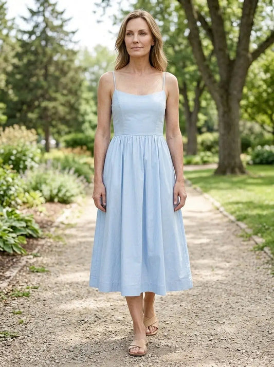 Women's lightweight cotton maxi dress by LondonLaneStore, sleeveless summer formal dress with elegant flowy design.