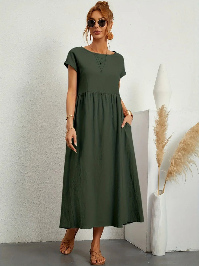 Women’s lightweight cotton summer dress by LondonLaneStore featuring a relaxed fit and refined neckline, perfect for casual summer wear.