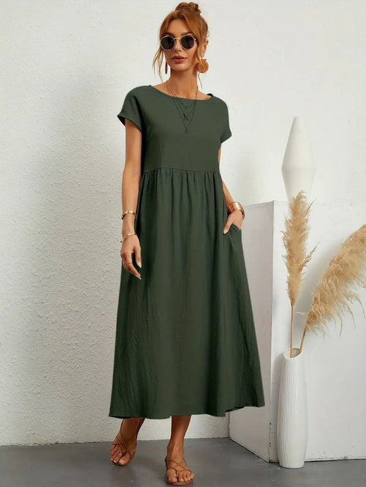 Women’s lightweight cotton summer dress by LondonLaneStore featuring a relaxed fit and refined neckline, perfect for casual summer wear.