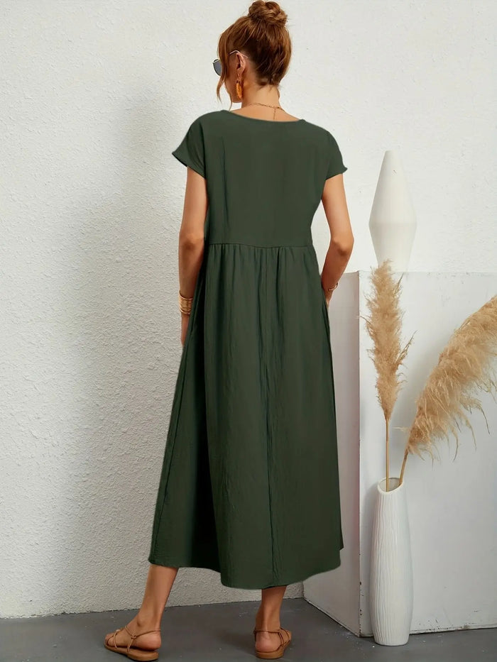 Women’s lightweight cotton summer dress by LondonLaneStore featuring a relaxed fit and refined neckline, perfect for casual summer wear.