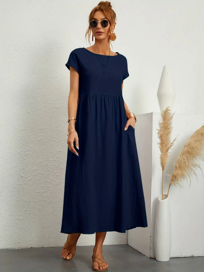 Women’s lightweight cotton summer dress from LondonLaneStore with a relaxed fit and refined neckline, perfect for casual summer wear.