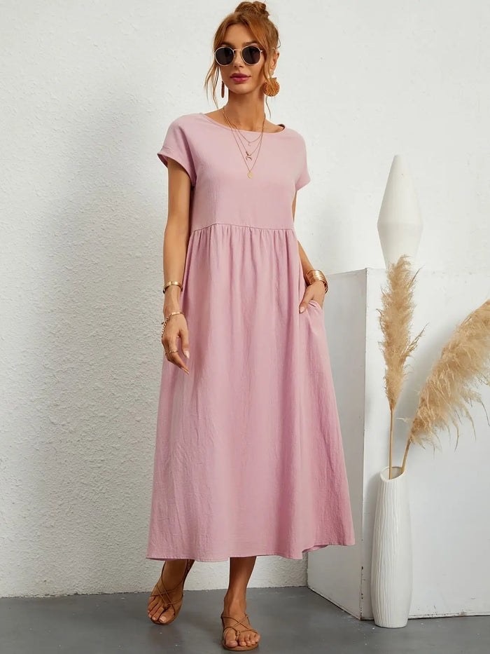 Women’s lightweight cotton summer dress by LondonLaneStore featuring a relaxed fit and refined neckline, perfect for casual wear.