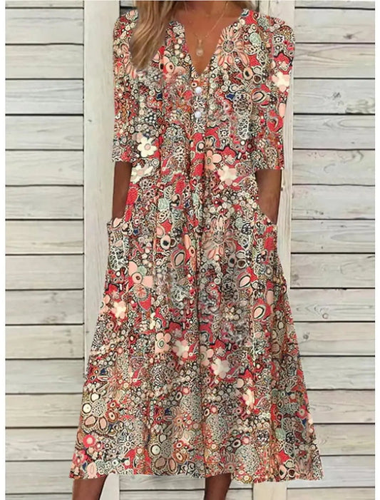 Women’s lightweight cotton summer dress with an elegant V-neck, stylish maxi length, perfect for warm weather.