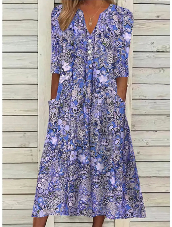Lightweight cotton women's summer dress by LondonLaneStore with an elegant V-neck and maxi length, perfect for warm weather wear.