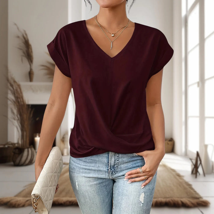 Women’s lightweight cotton T-shirt with a soft sweetheart neckline, casual top from LondonLaneStore, perfect for everyday wear.