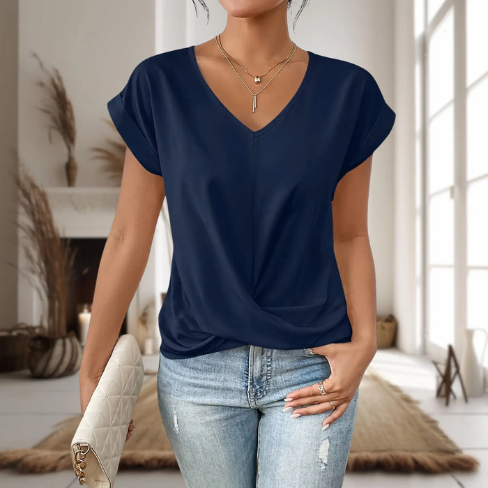 Women's lightweight cotton T-shirt with a soft sweetheart neckline, casual top from LondonLaneStore featuring a relaxed fit.