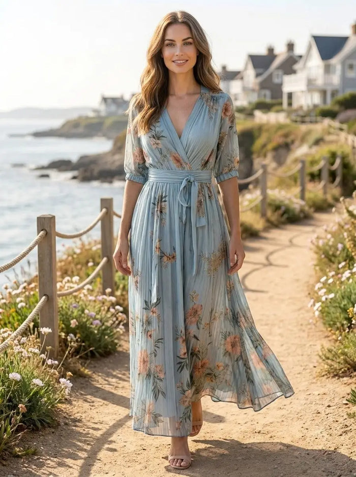Lightweight women's midi dress with flowing fabric and V-neck design, perfect for summer wear, by LondonLaneStore.