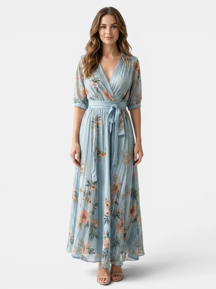 Women's lightweight fabric midi dress with flowing V-neck design, perfect for summer, by LondonLaneStore.