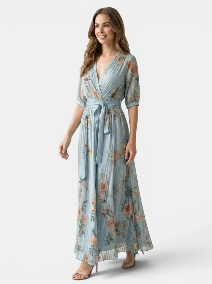 Women's lightweight fabric midi dress with flowing V-neck design, perfect for summer, by LondonLaneStore.