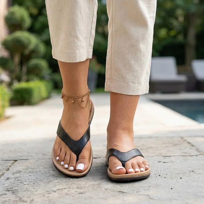 Women's lightweight fabric mules by LondonLaneStore, comfortable orthopedic summer sandals with toe separator design.