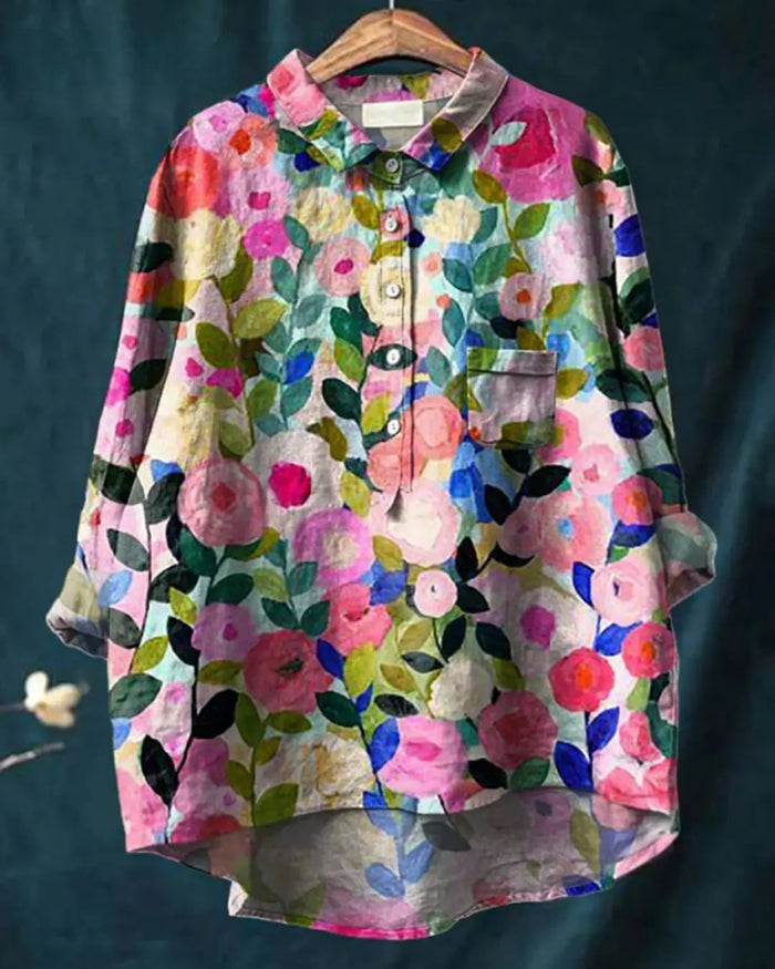 Women’s lightweight floral blouse by LondonLaneStore featuring a relaxed fit, long sleeves, and a breezy summer top design.