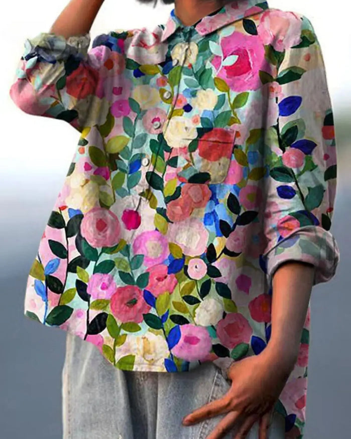 Women's lightweight floral blouse with long sleeves and relaxed fit, perfect for summer, by LondonLaneStore.
