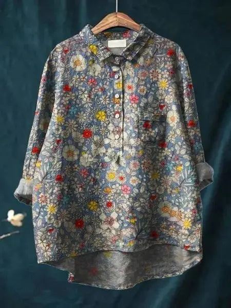 Women's lightweight floral blouse by LondonLaneStore, relaxed fit long sleeve summer top with a feminine floral pattern.