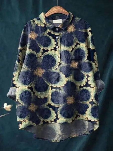 Women's lightweight floral blouse with long sleeves and relaxed fit, perfect for summer, from LondonLaneStore.