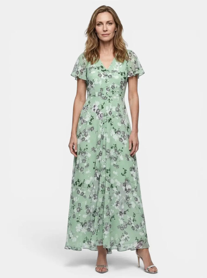 Women's lightweight floral maxi dress by LondonLaneStore, featuring an elegant flowing summer style with a vibrant floral pattern.