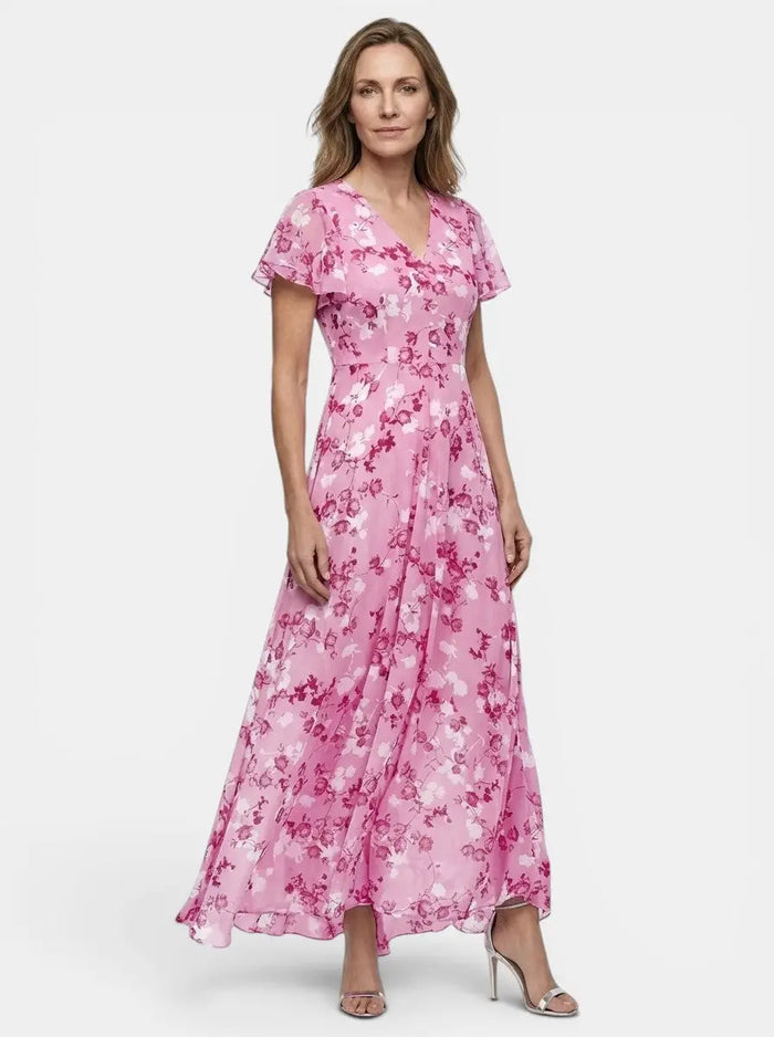 Women's lightweight floral maxi dress by LondonLaneStore, flowing summer style with elegant design and vibrant floral pattern.